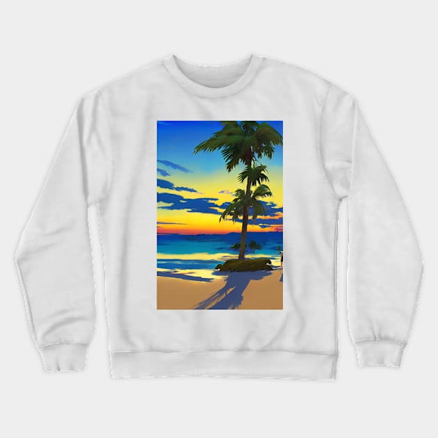 Summer Sunset Palm Tree Beach Ocean Art Crewneck Sweatshirt by Trendy-Now